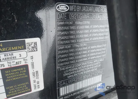 2022 Land Rover Range Rover Sport Hse Dynamic from USA, damaged, VIN SALWR2SE8NA212269